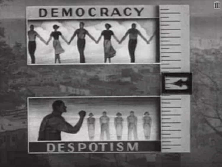 Demokratie & Utopie: Probleme und Wünsche (Bild: aus dem Film „Despotismus“, 1946, www.publicdomainreview.org)